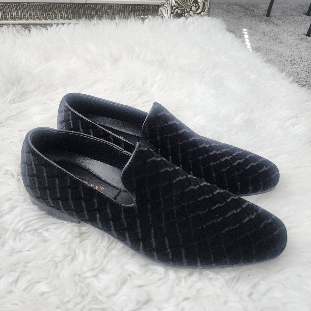 Men's Black Quilted Velvet Slip-On Loafers